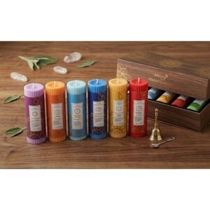 Henna Chakra Collection Multicolor Hand-Molded Wax Pillar Candle Set of 6